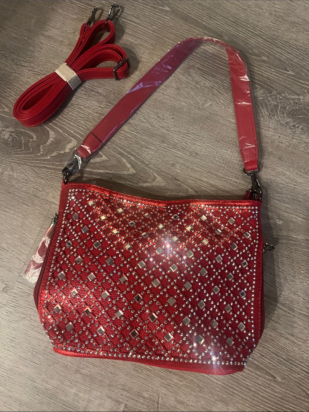 Red Crystal-Embellished Women’s Shoulder/Crossbody Bag NWT